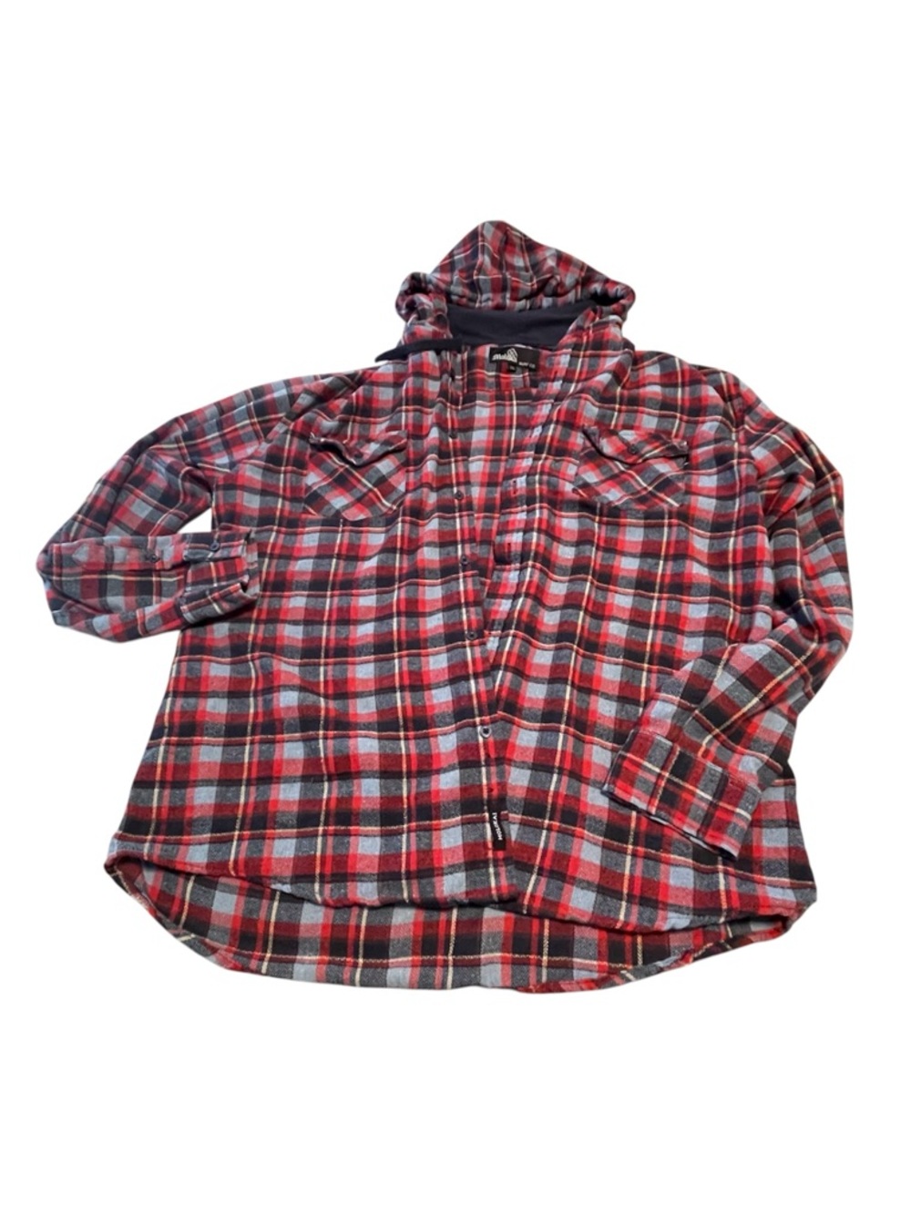 Molokai Surf Co Button Down Plaid Hooded Flannel Shirt Jacket Black Red Men XXL